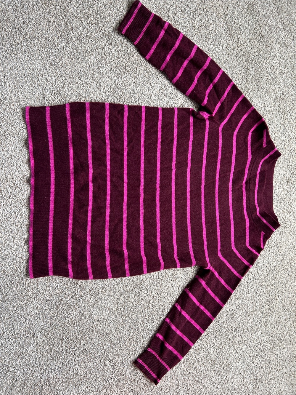 J. Crew Italian cashmere Striped Crewneck Sweater in Berry and Hot Pink